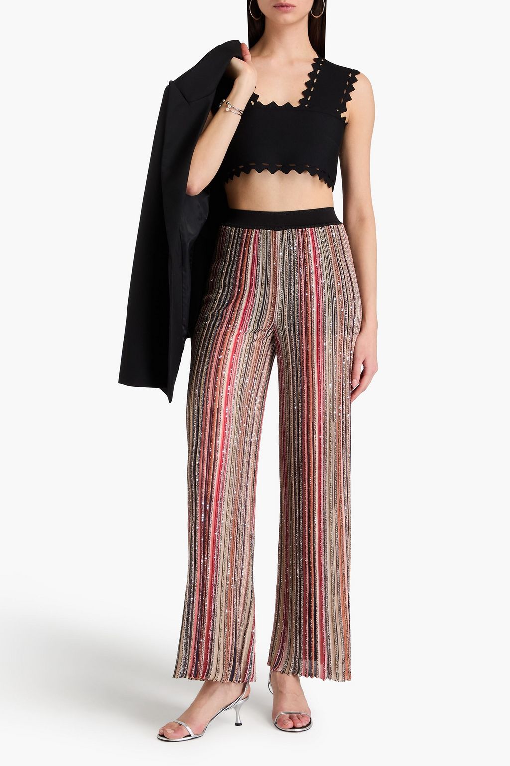 MISSONI بنطلون مخطط بقصة واسعة من الأسفل بحبكة مضلّعة بتصميم مزركش