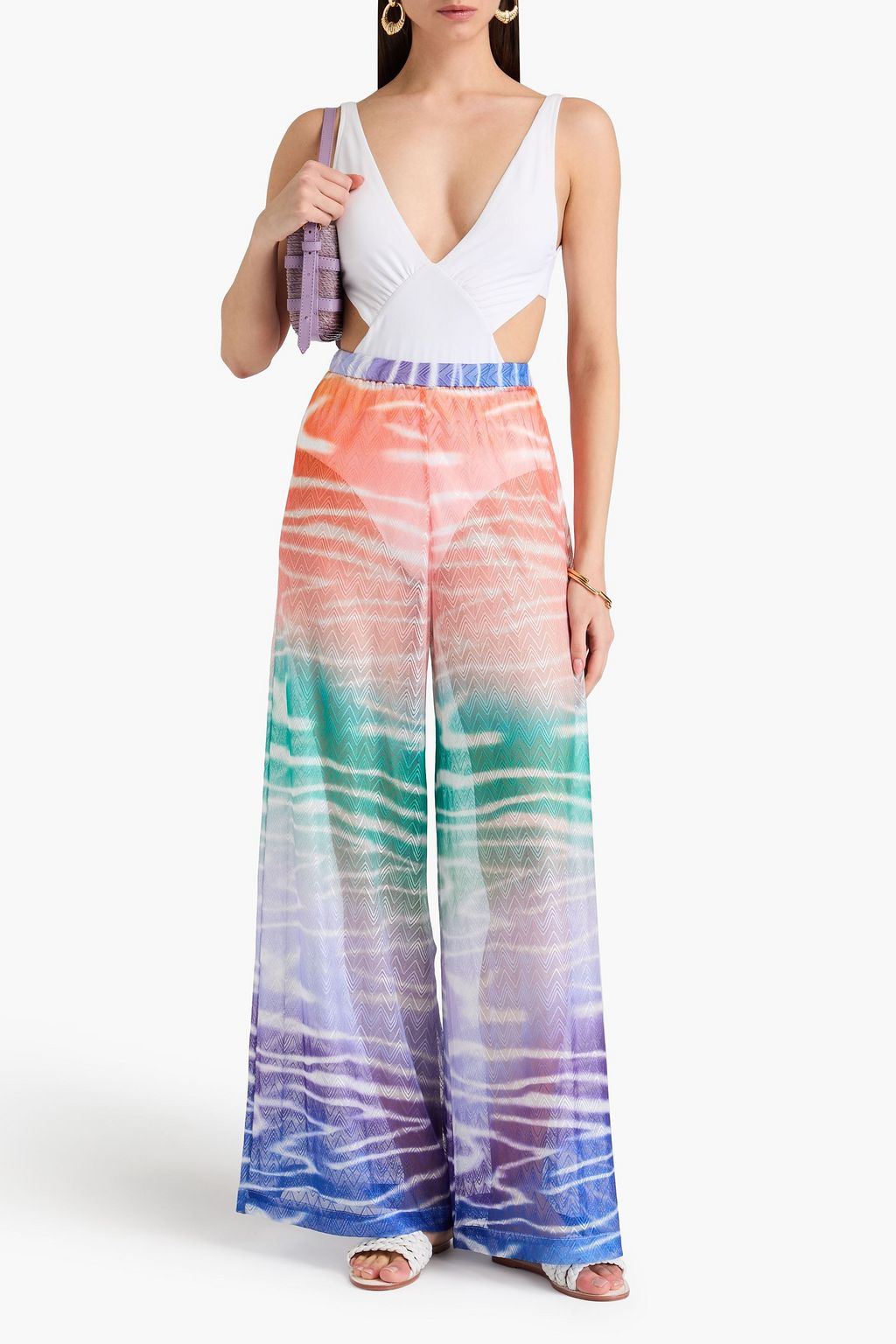 MISSONI بنطلون بأرجل واسعة بحبكة كروشيه مزين بطبعات