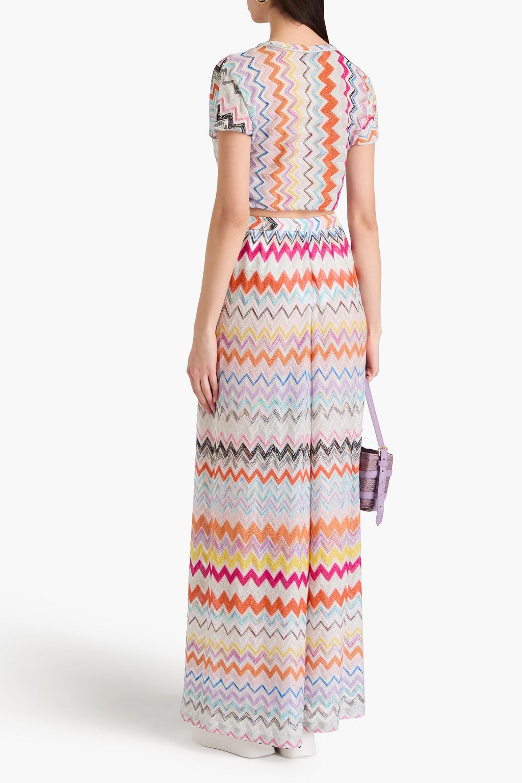 MISSONI بنطال برجلين واسعتين من نسيج بحبكة كروشيه بلون معدني