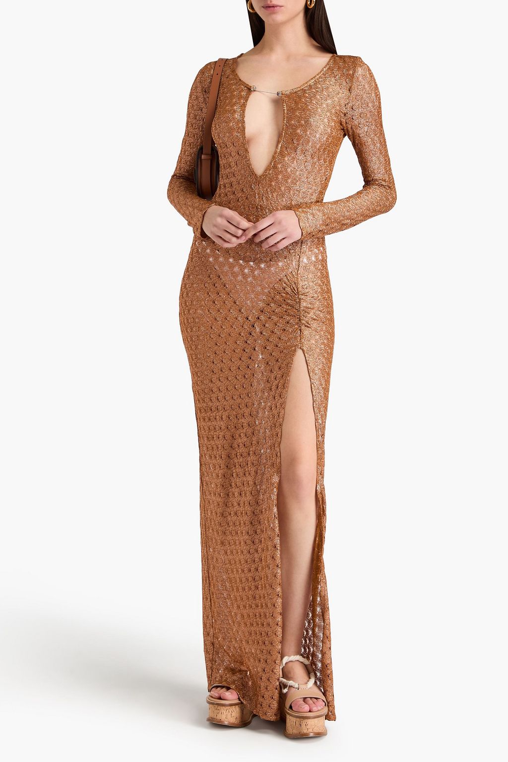 MISSONI かぎ針編みニット マキシワンピース カットアウト メタリック