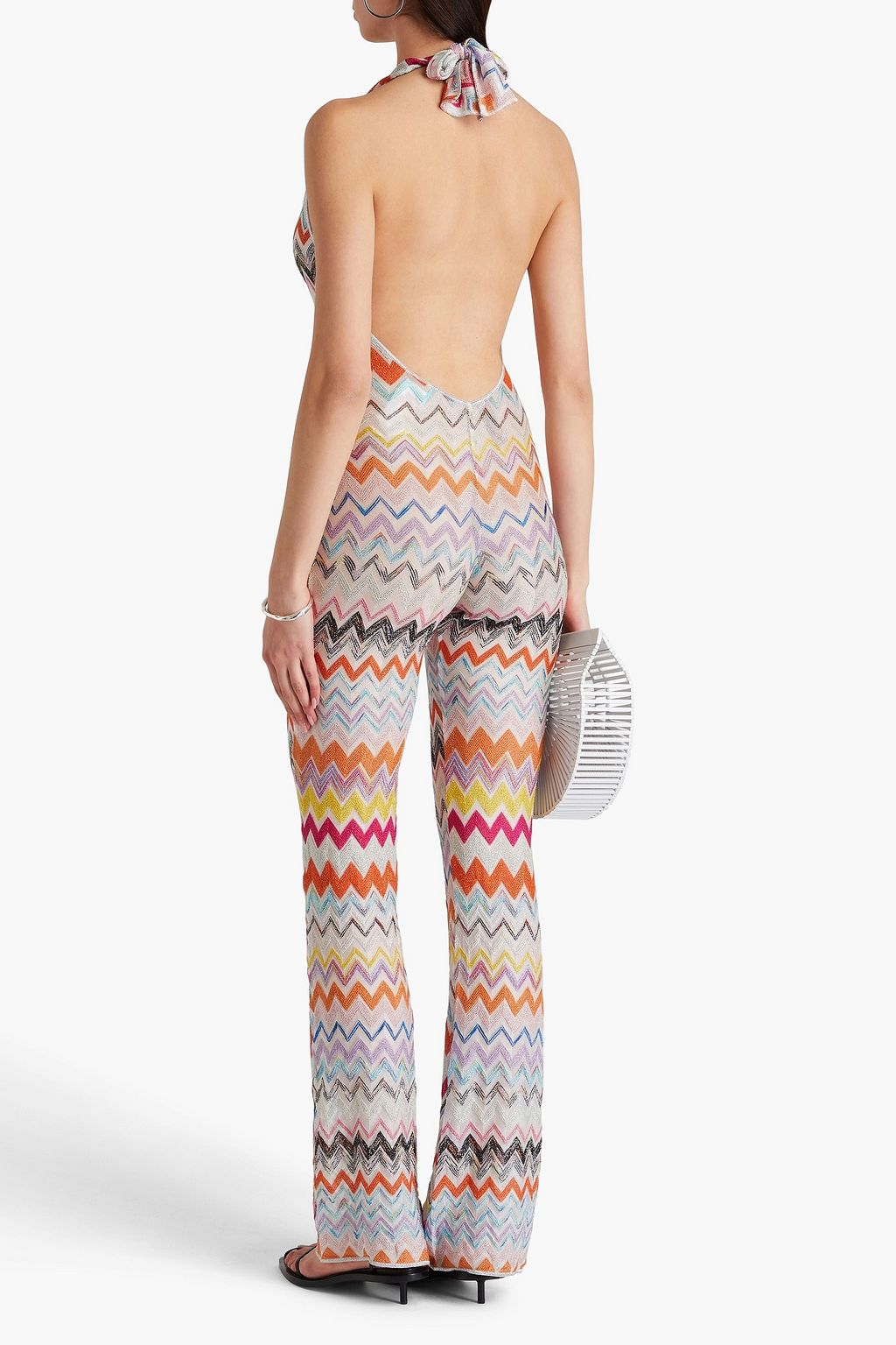 MISSONI Lace-up metallic crochet-knit halterneck jumpsuit