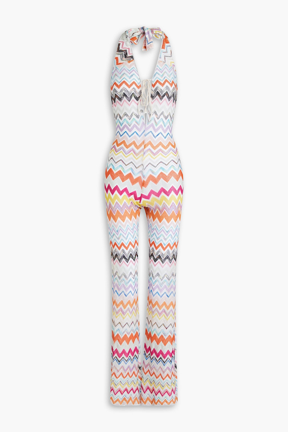 Missoni Lace-up Metallic Crochet-knit Halterneck Jumpsuit In Multicolor
