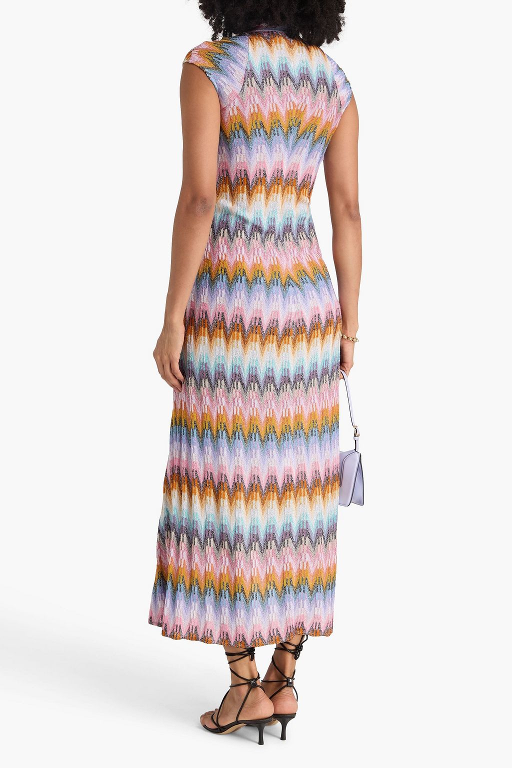 MISSONI فستان طويل بقصّة ملفوفة من نسيج بحبكة كروشيه بلون معدني