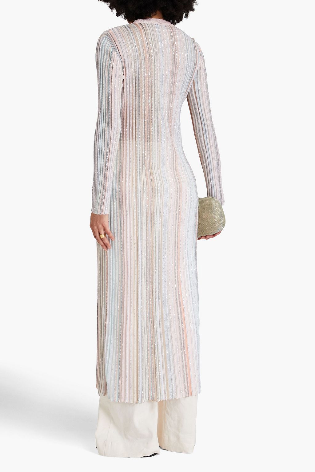 MISSONI 시퀸 장식 스트라이프 크로셰 니트 카디건