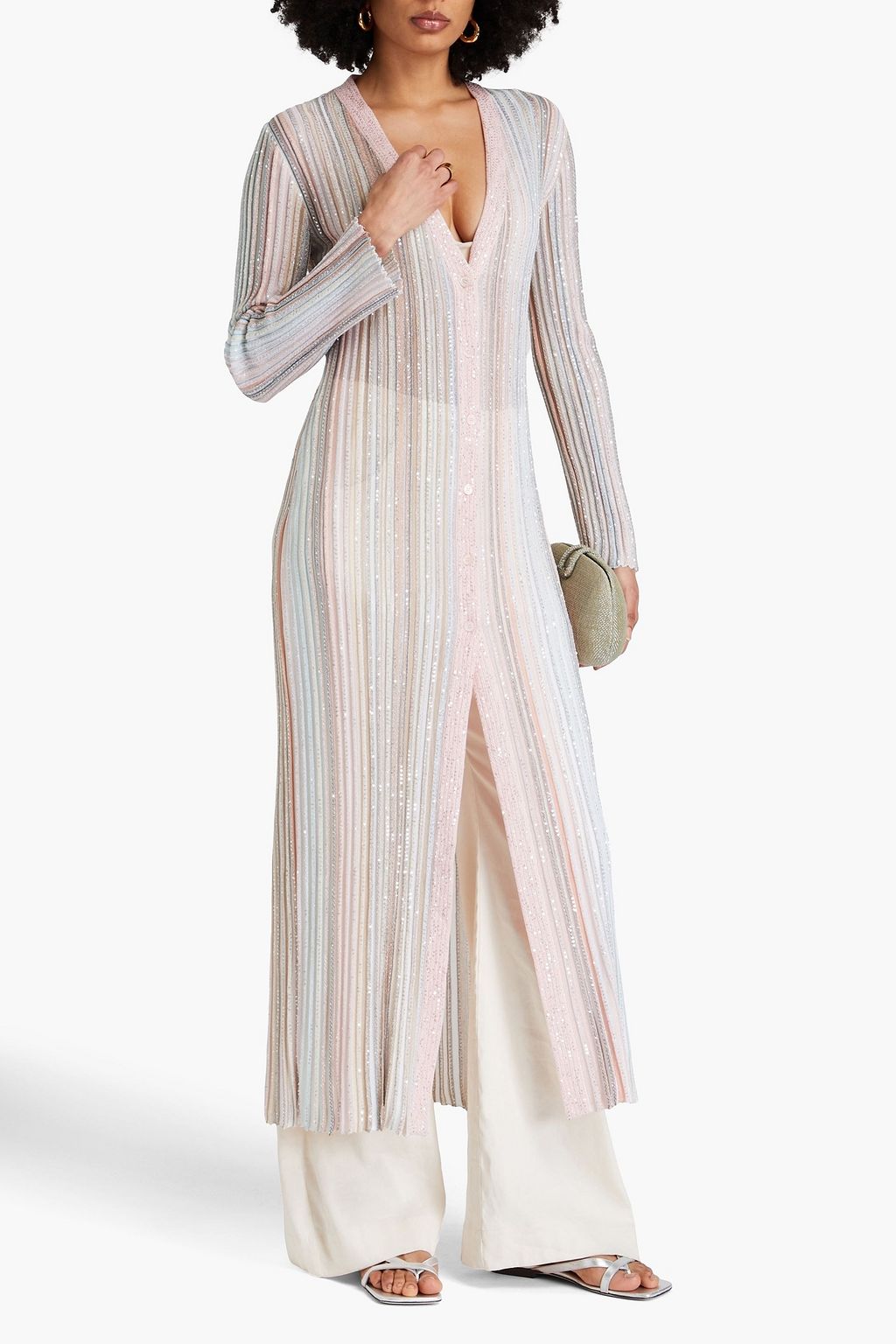 MISSONI 시퀸 장식 스트라이프 크로셰 니트 카디건