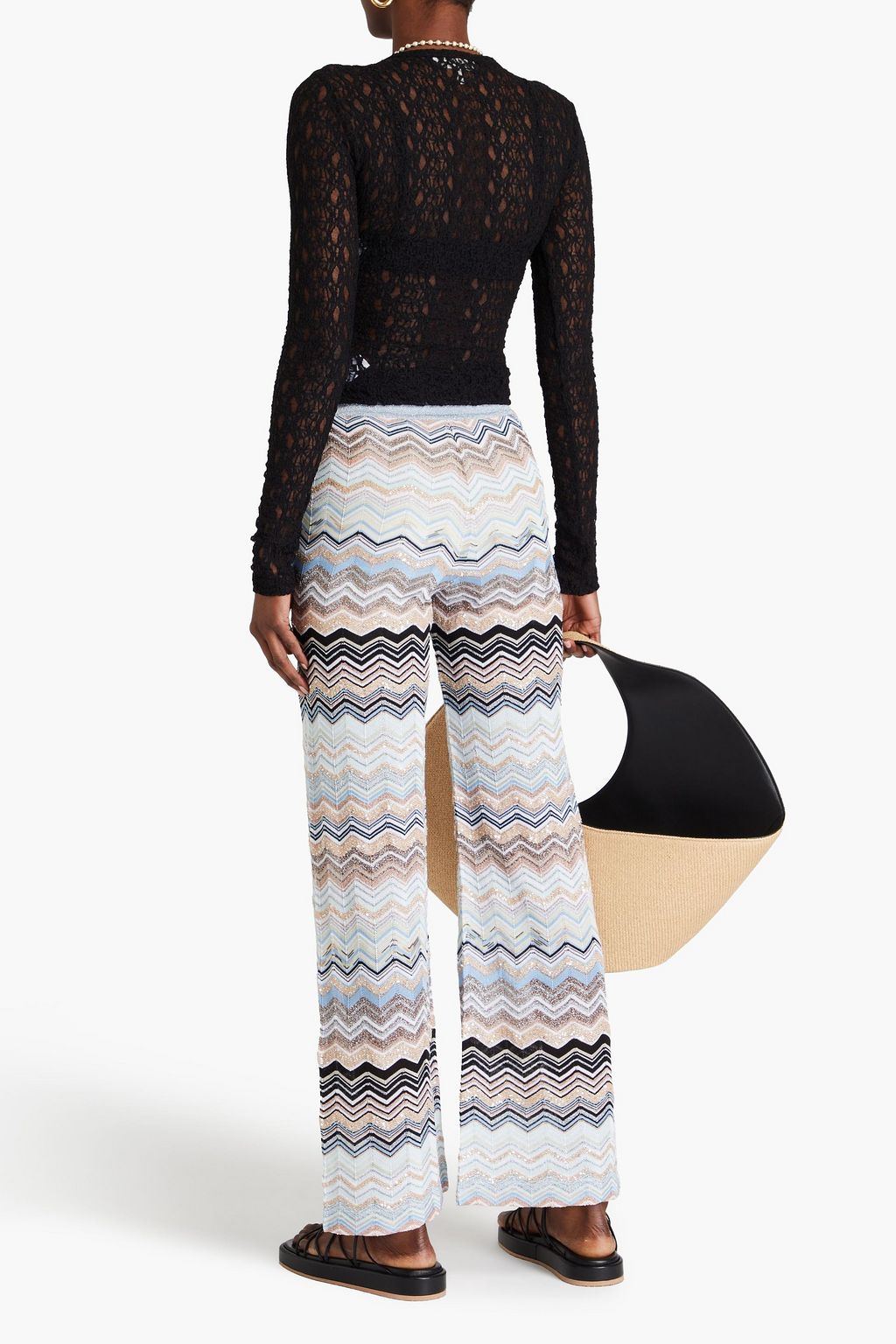 MISSONI بنطال بأرجل واسعة من نسيج بحبكة كروشيه بلون معدني