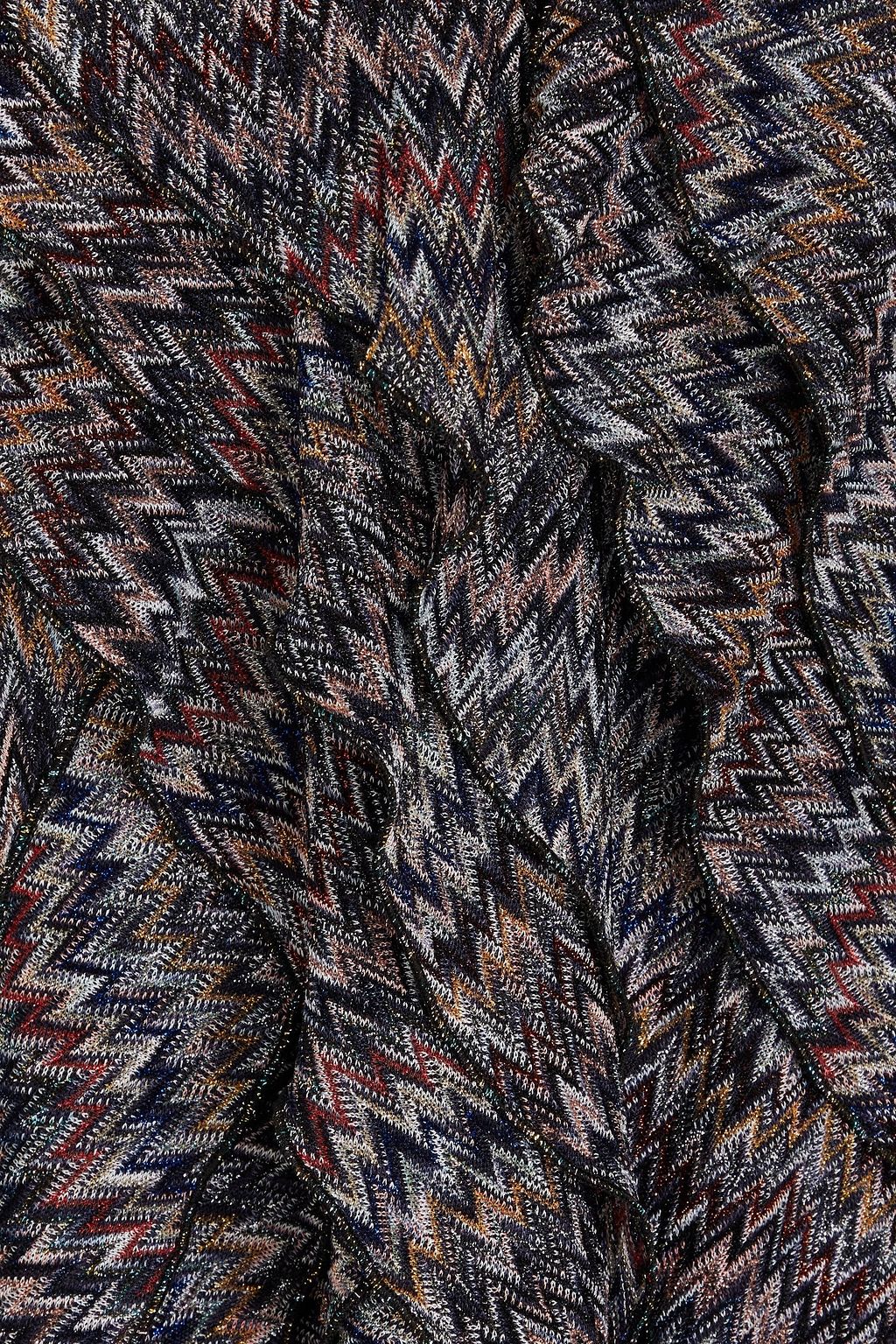 MISSONI 러플 장식 메탈릭 크로셰 니트 미디 드레스