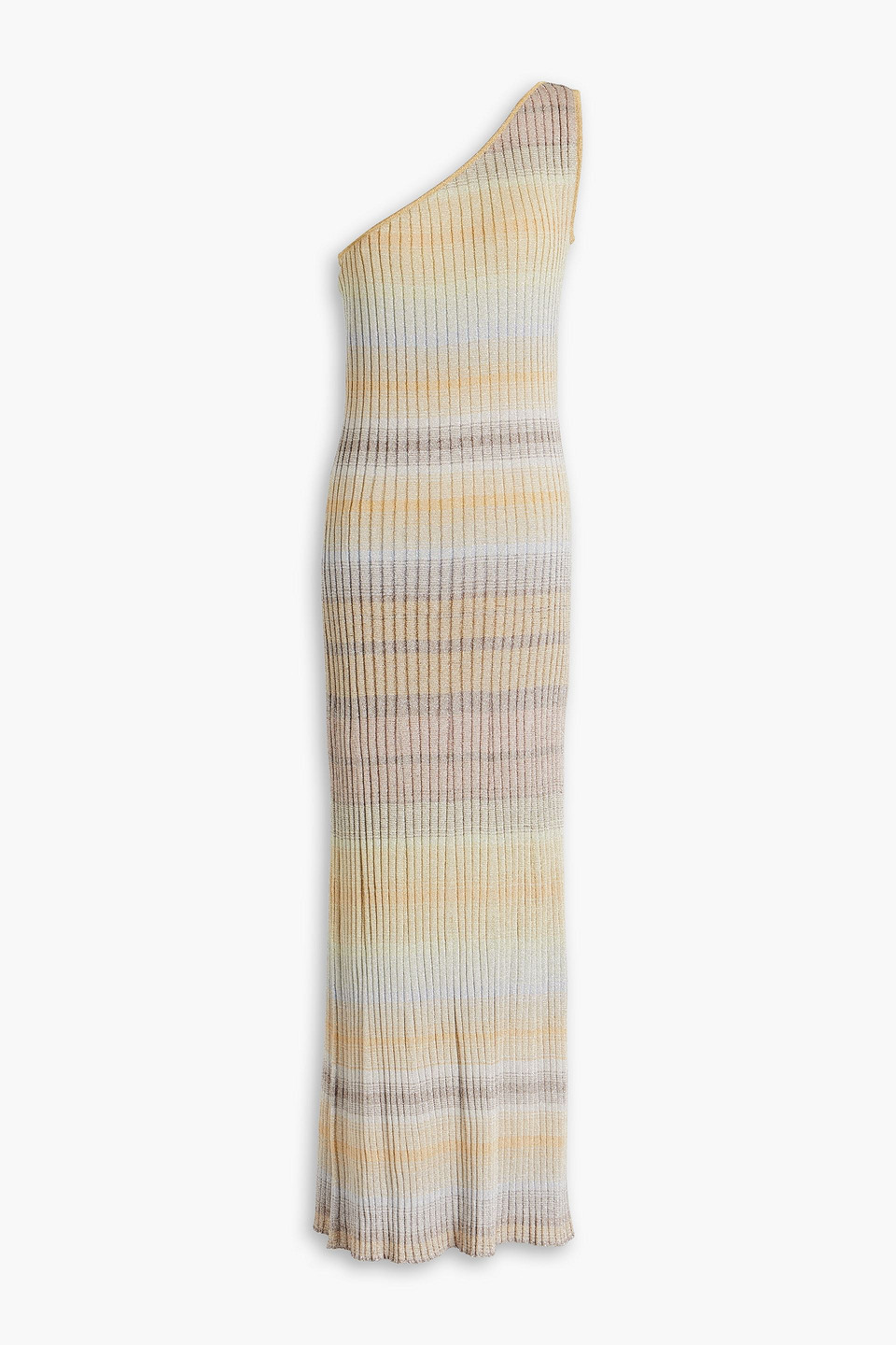 Missoni One-shoulder Metallic Ribbed-knit Maxi Dress In Beige