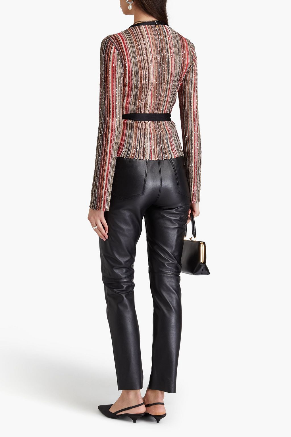 MISSONI كارديغان بتصميم رداء من نسيج محبوك بنمط مضلّع وتصميم مخطط ومُزيّن بالترتر