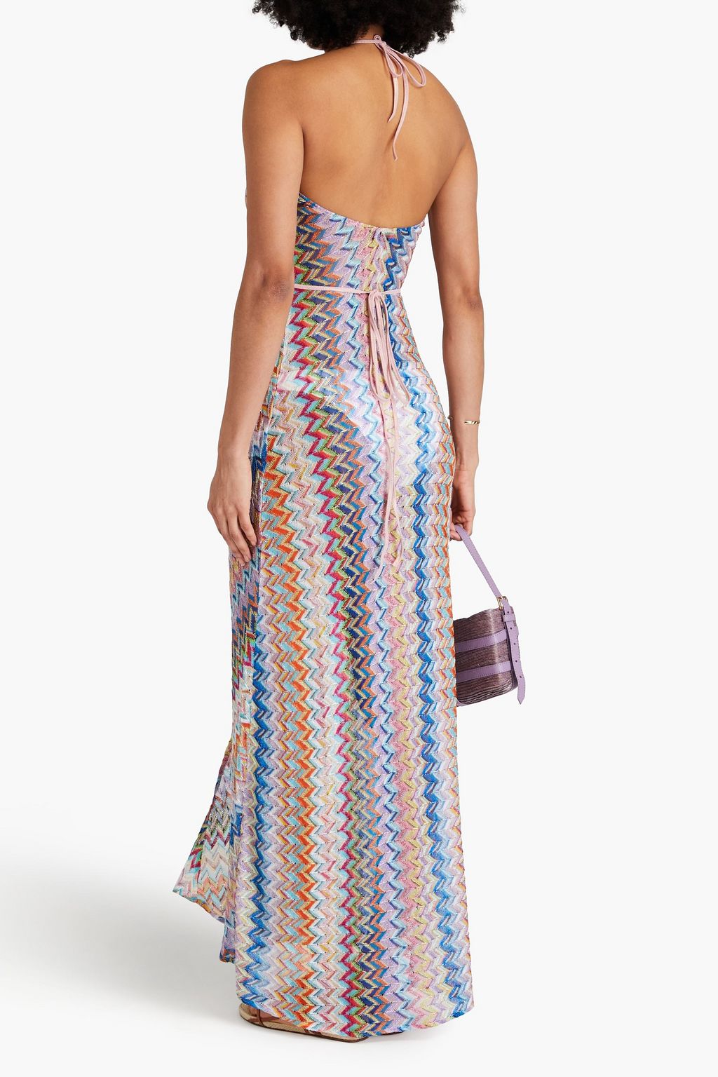 MISSONI Metallic crochet-knit maxi wrap dress