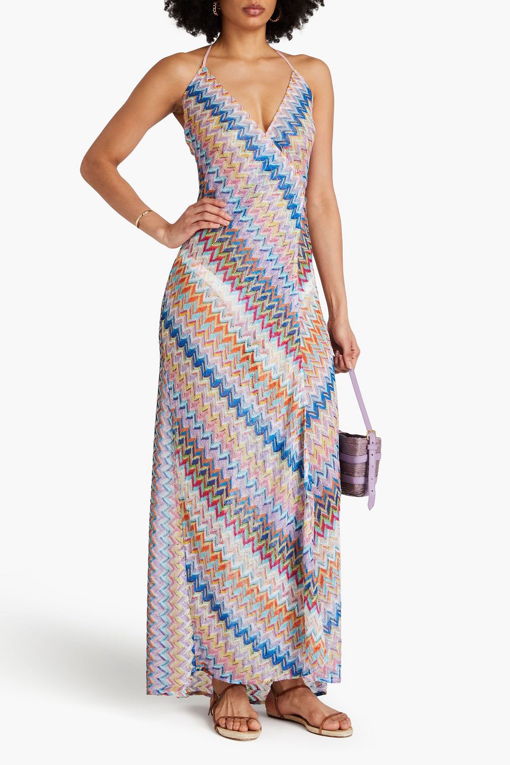 MISSONI Metallic crochet-knit maxi wrap dress