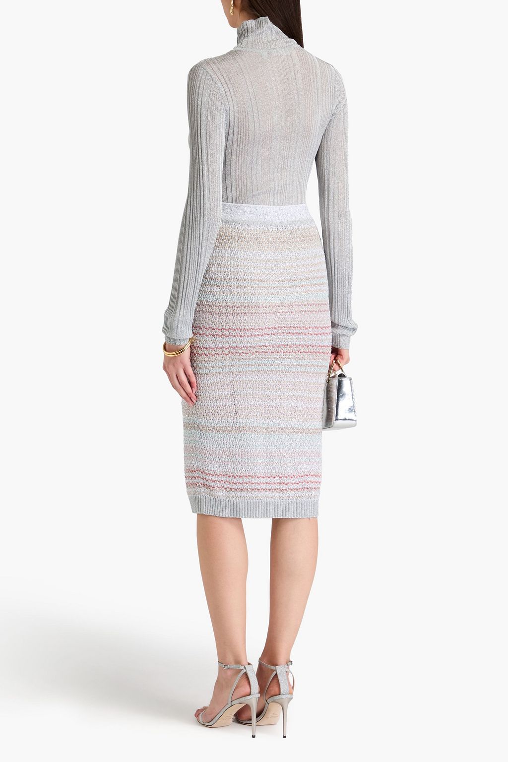 MISSONI تنورة ضيقة من نسيج بحبكة كروشيه مزينة بالترتر