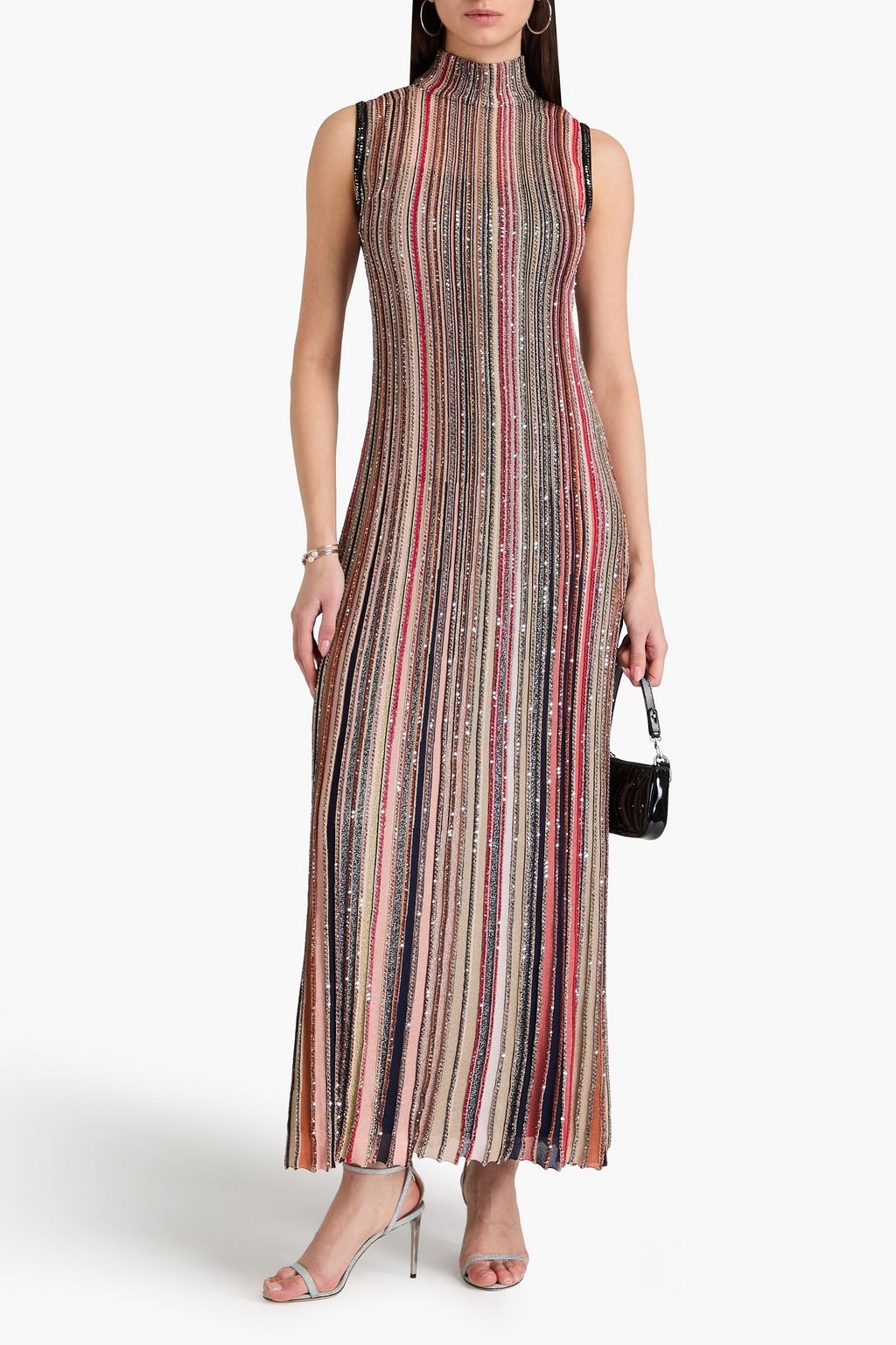 MISSONI Sequin-embellished striped ribbed-knit maxi dress