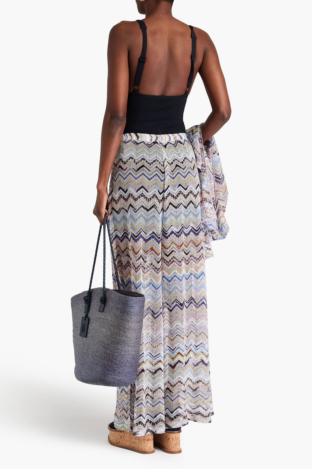 MISSONI بنطال بأرجل واسعة من نسيج بحبكة كروشيه بلون معدني