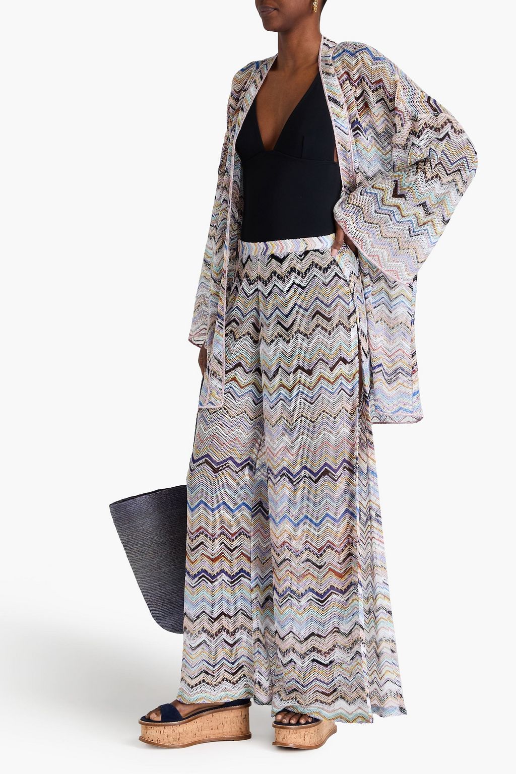 MISSONI بنطال بأرجل واسعة من نسيج بحبكة كروشيه بلون معدني