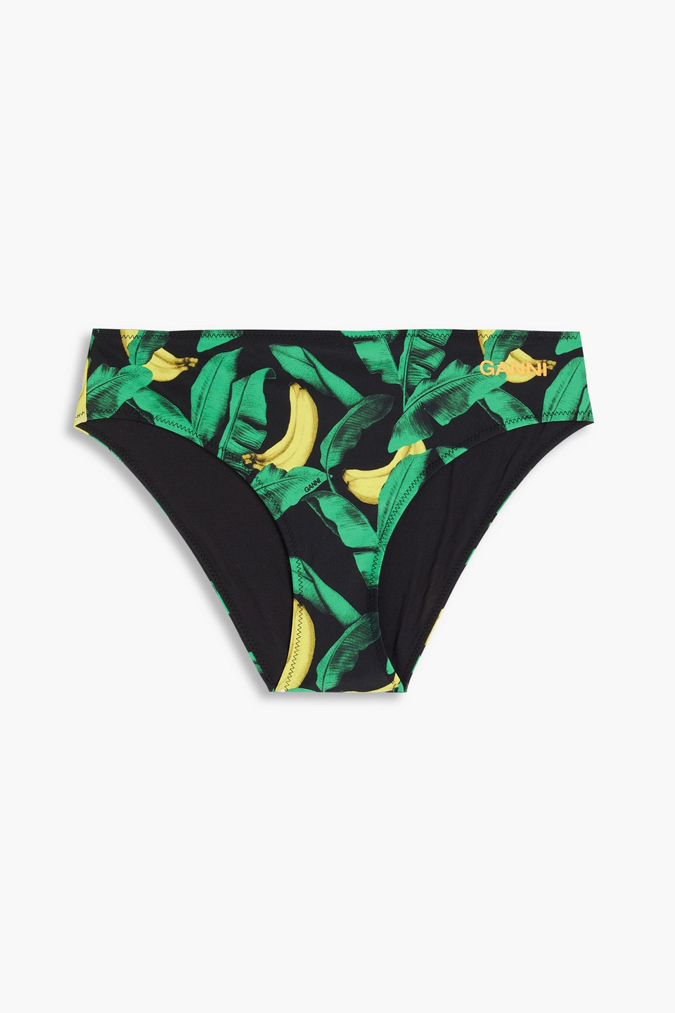 Ganni Banana Print Mid-rise Bikini Bottoms In Banana Tree Black