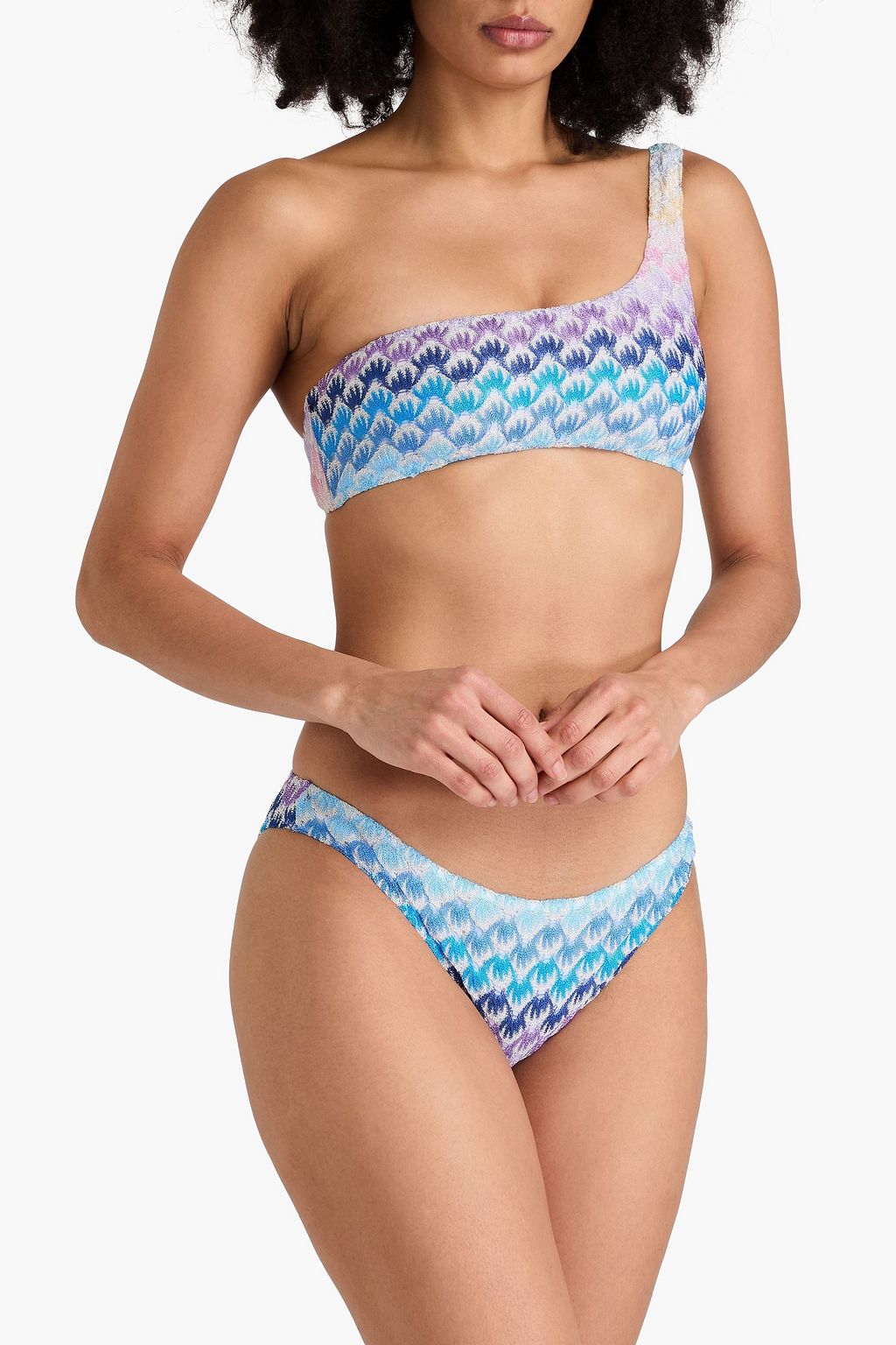 MISSONI 원 숄더 메탈릭 크로셰 니트 비키니