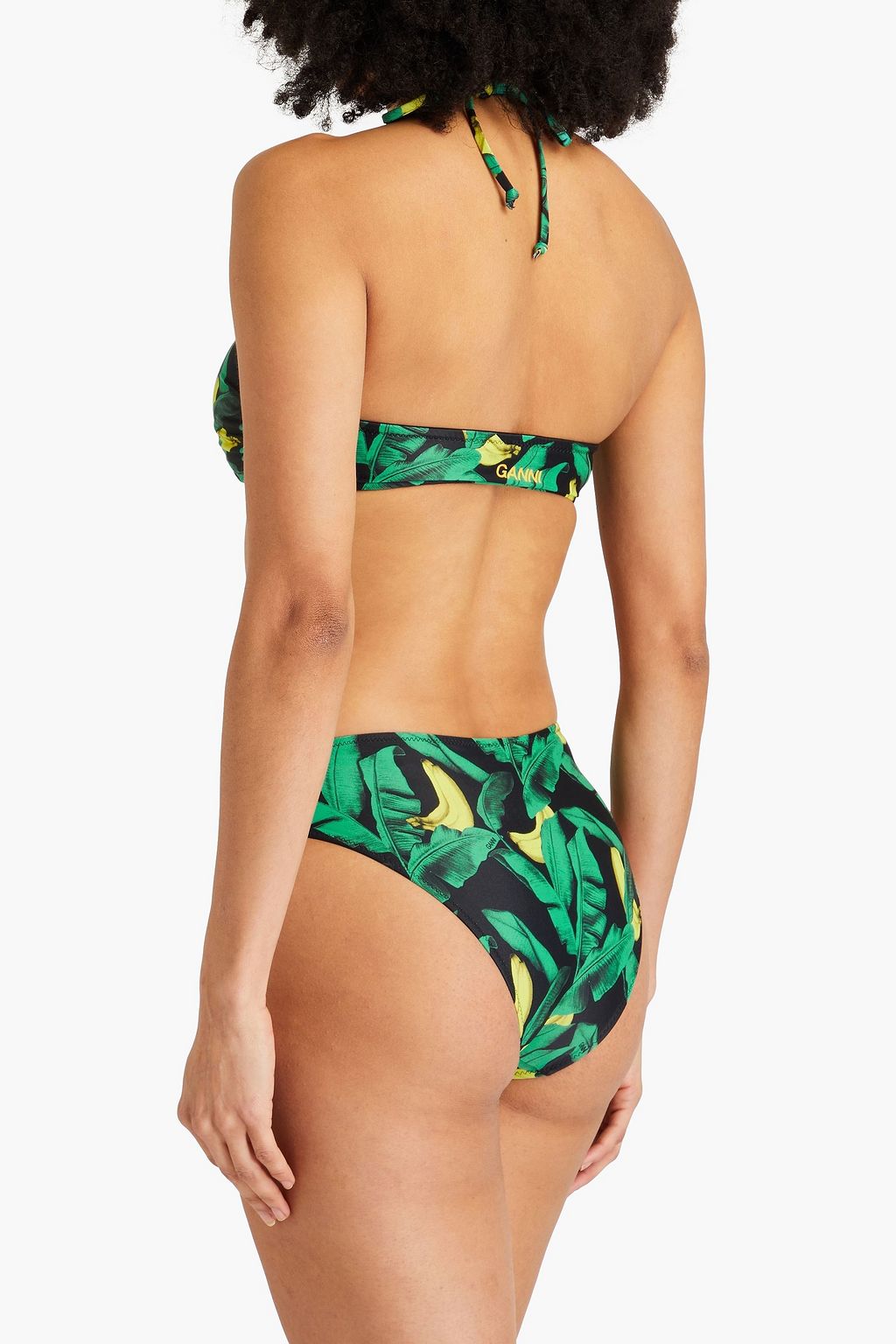 GANNI Printed halterneck bikini top