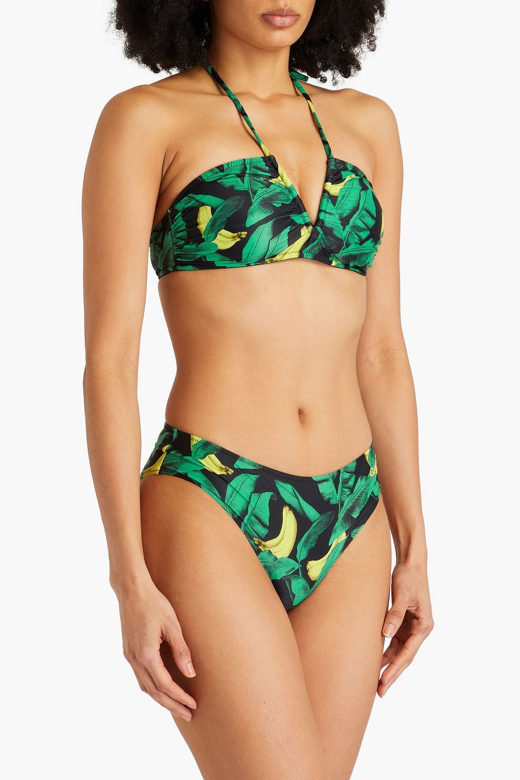 GANNI Printed halterneck bikini top