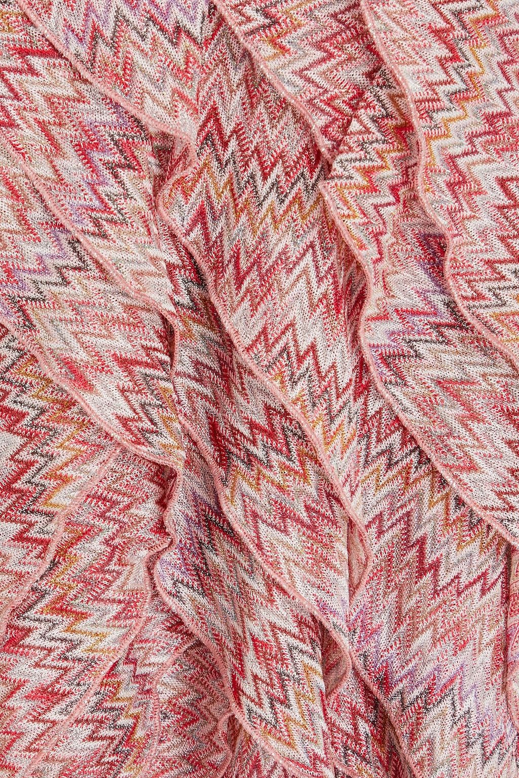 MISSONI 러플 장식 메탈릭 크로셰 니트 미디 드레스