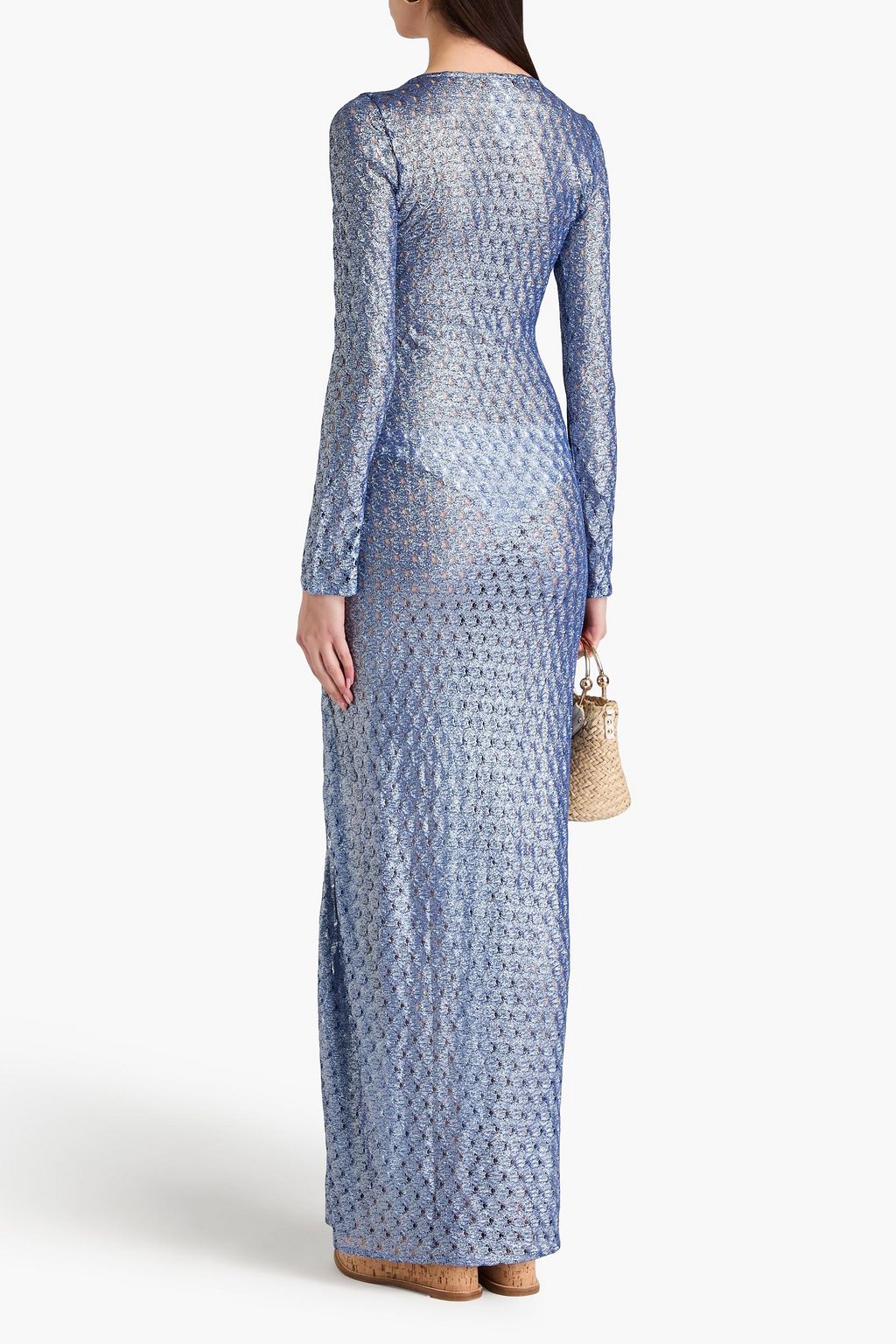 MISSONI 컷아웃 장식 메탈릭 크로셰 니트 맥시 드레스