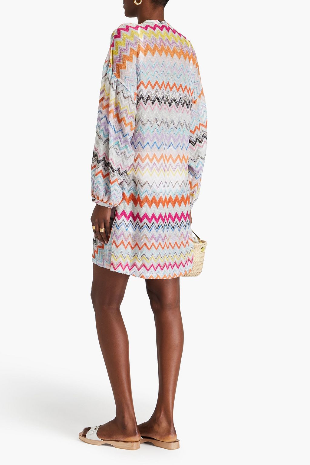 MISSONI Lace-up metallic crochet-knit kaftan