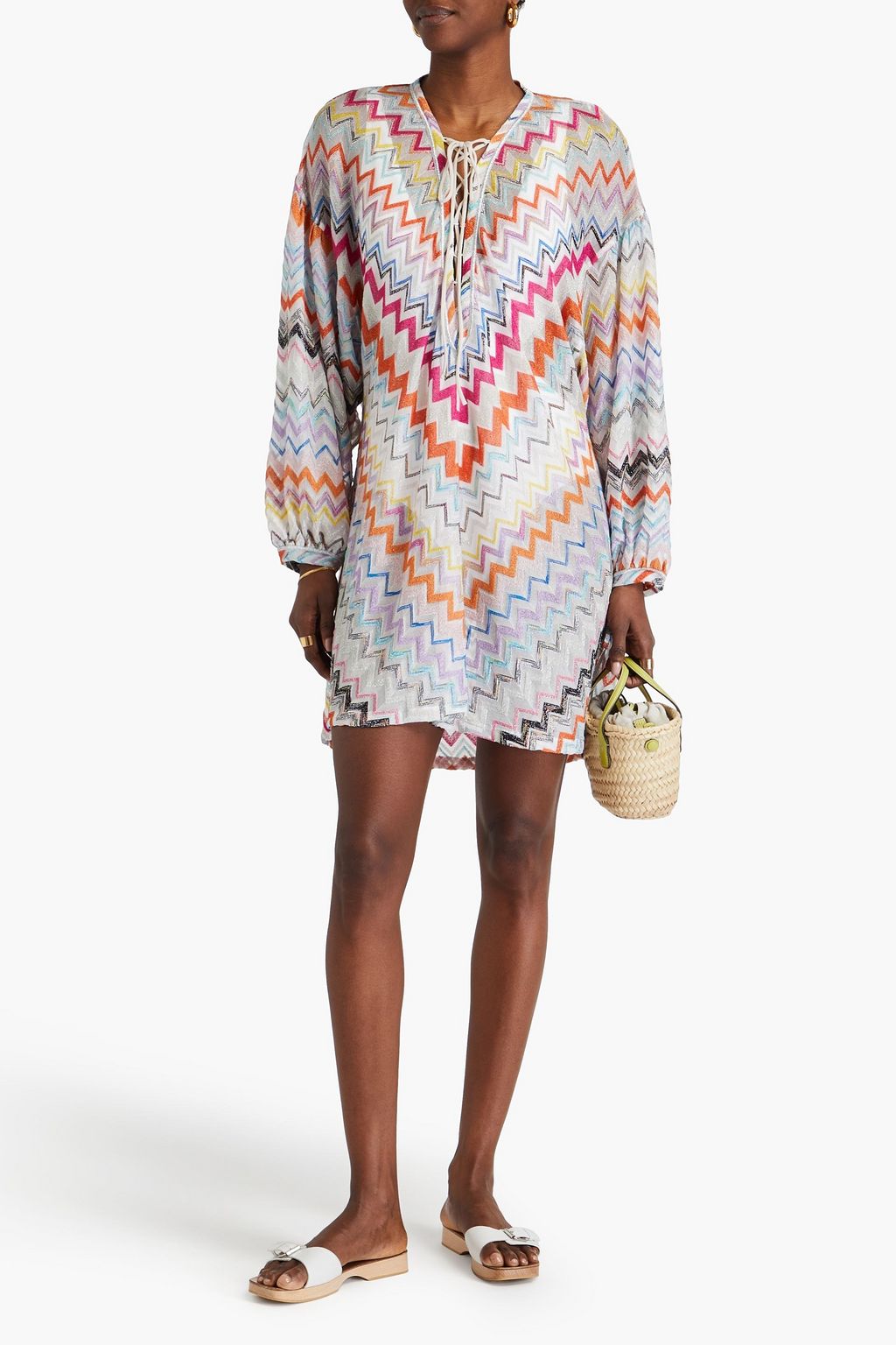 MISSONI Lace-up metallic crochet-knit kaftan