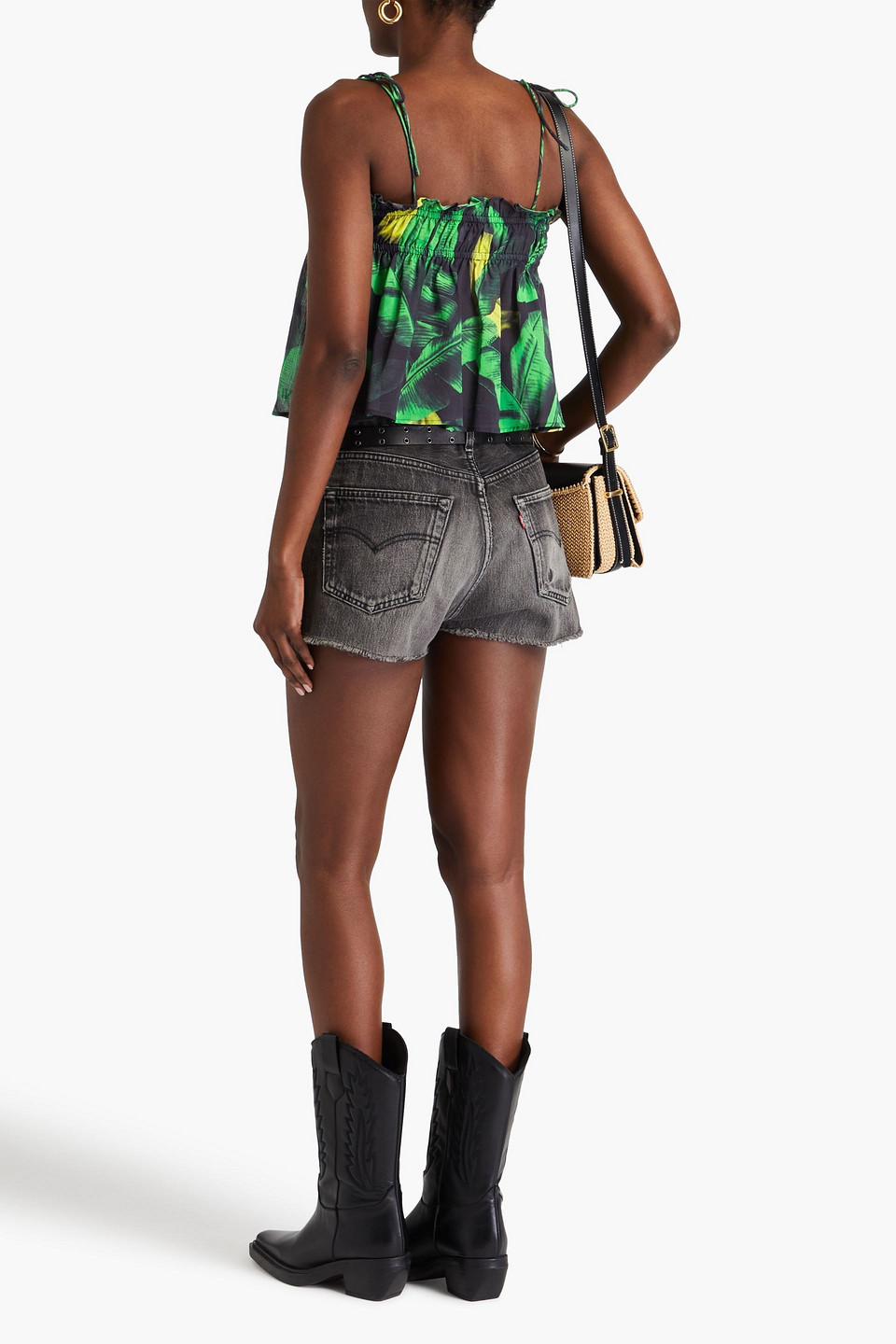 Ganni Banana Print Organic Cotton Camisole In Green