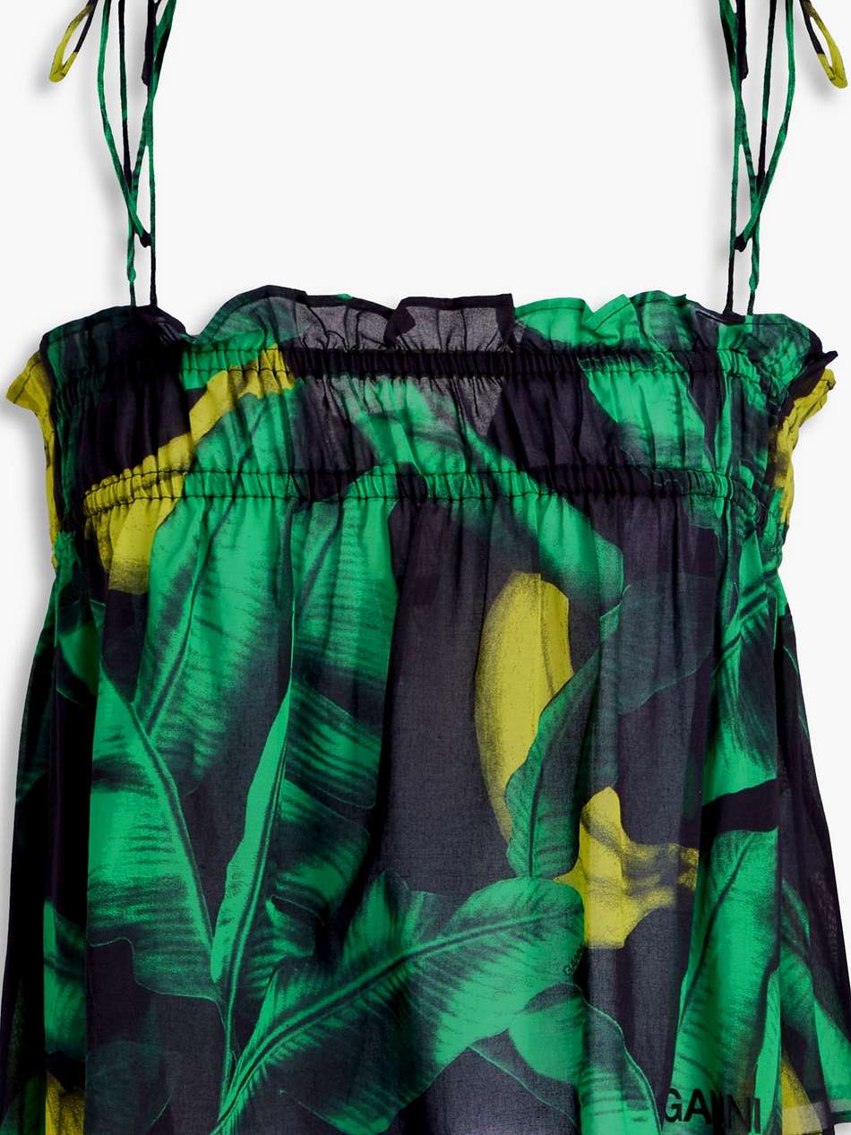 cropped ruffled printed cotton-voile top