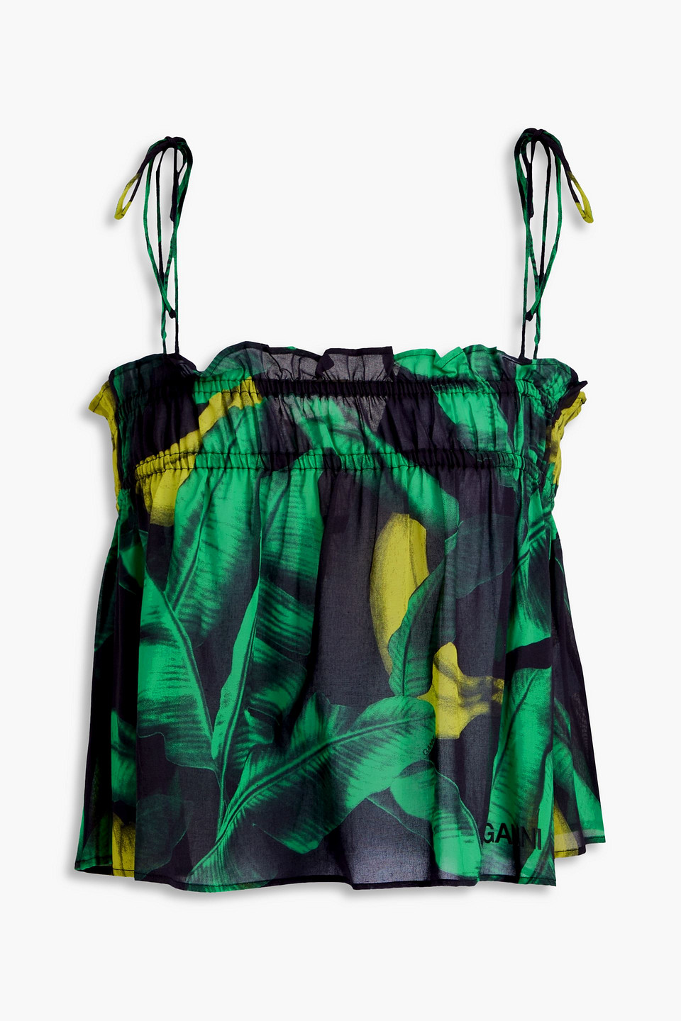 Ganni Banana Print Organic Cotton Camisole In Green