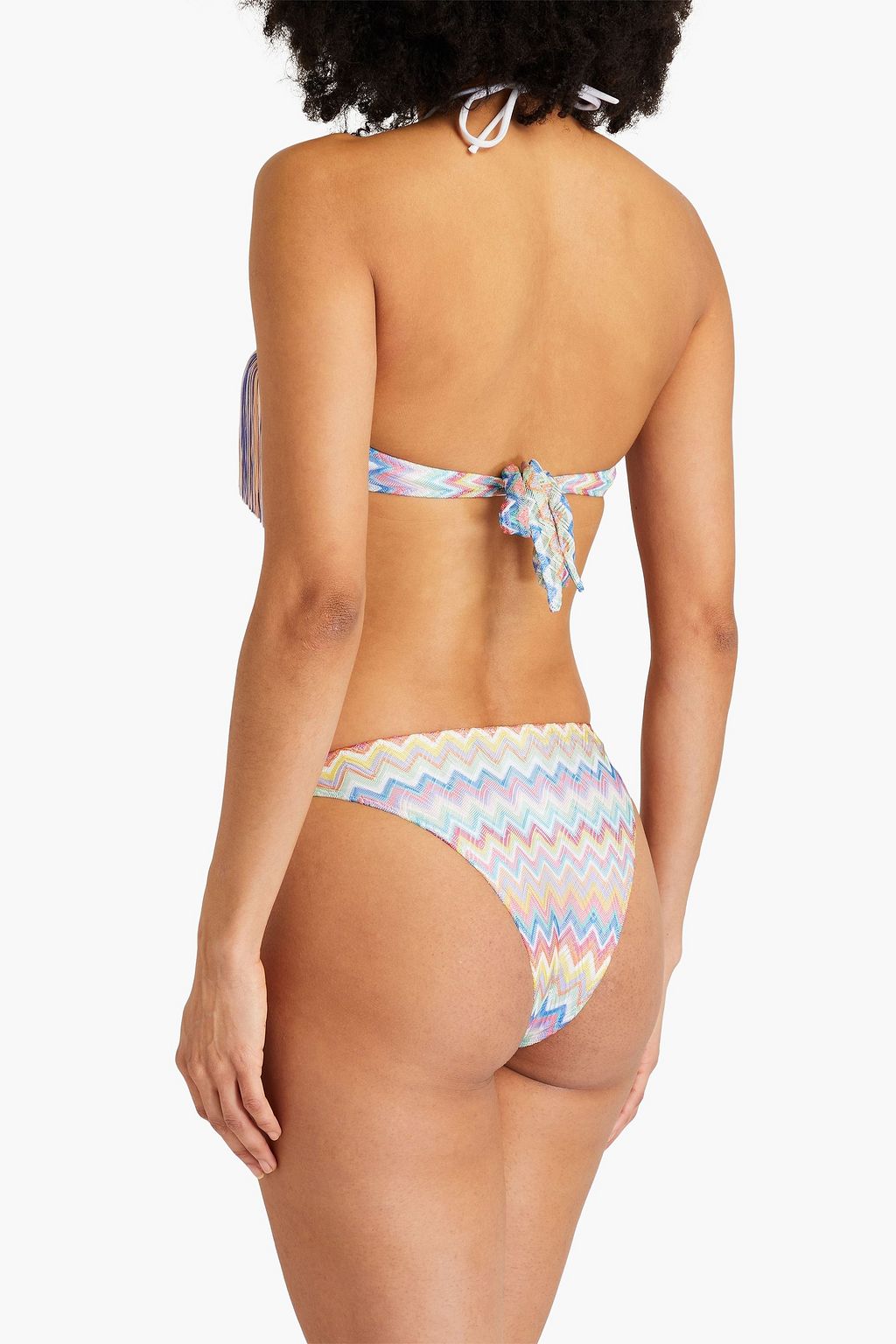 MISSONI Fringed cutout crochet-knit halterneck swimsuit