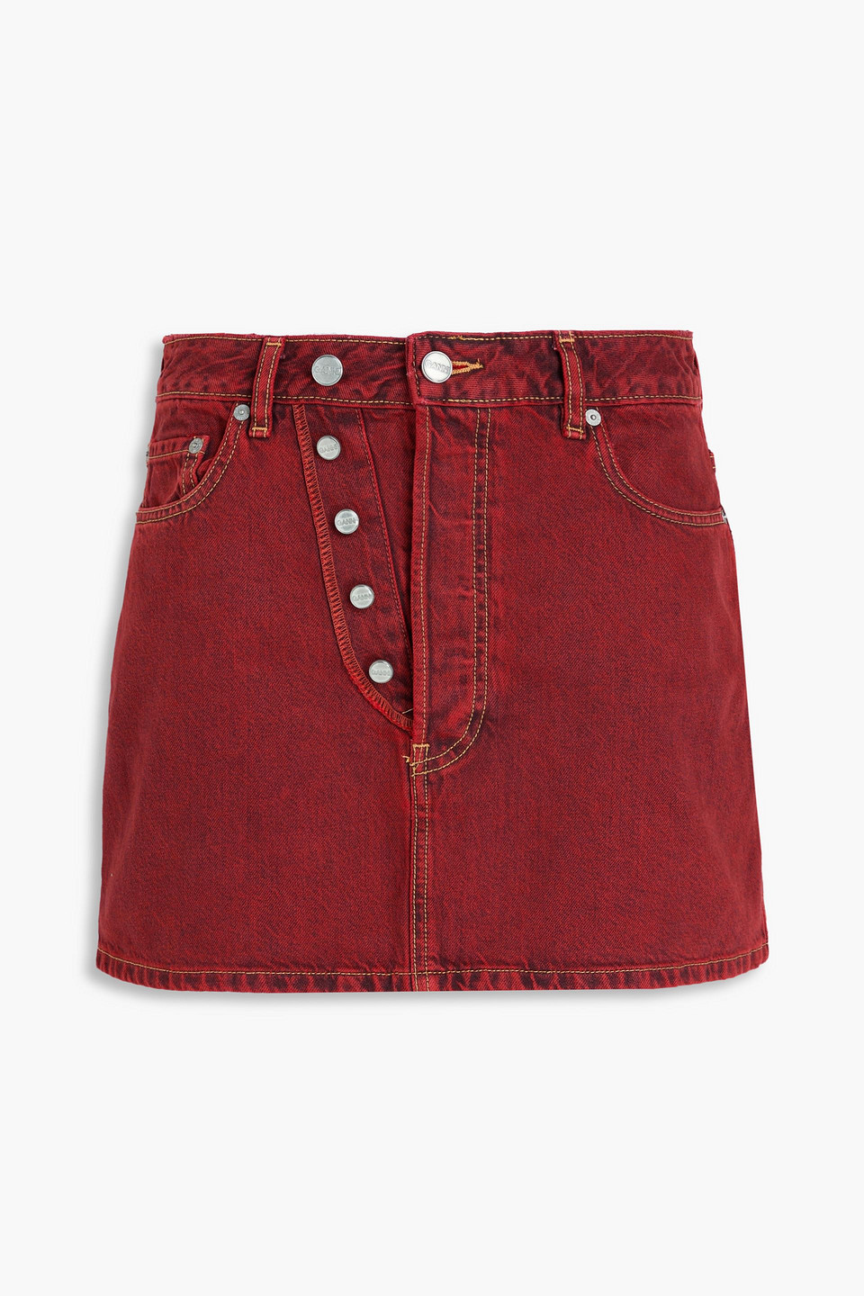 Ganni Minirock Aus Denim In Weinrot