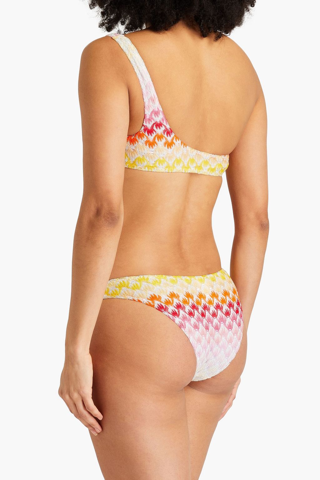 MISSONI One-shoulder metallic crochet-knit bikini