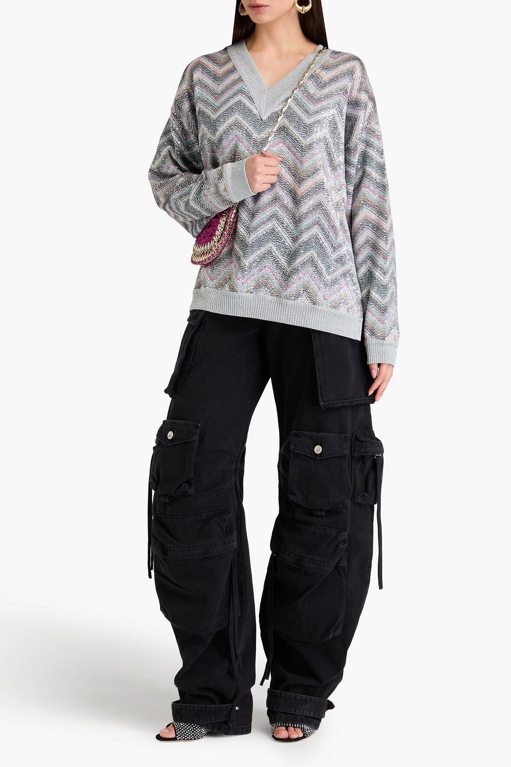 MISSONI كنزة رياضية من نسيج بحبكة كروشيه مزينة بأقراص براقة