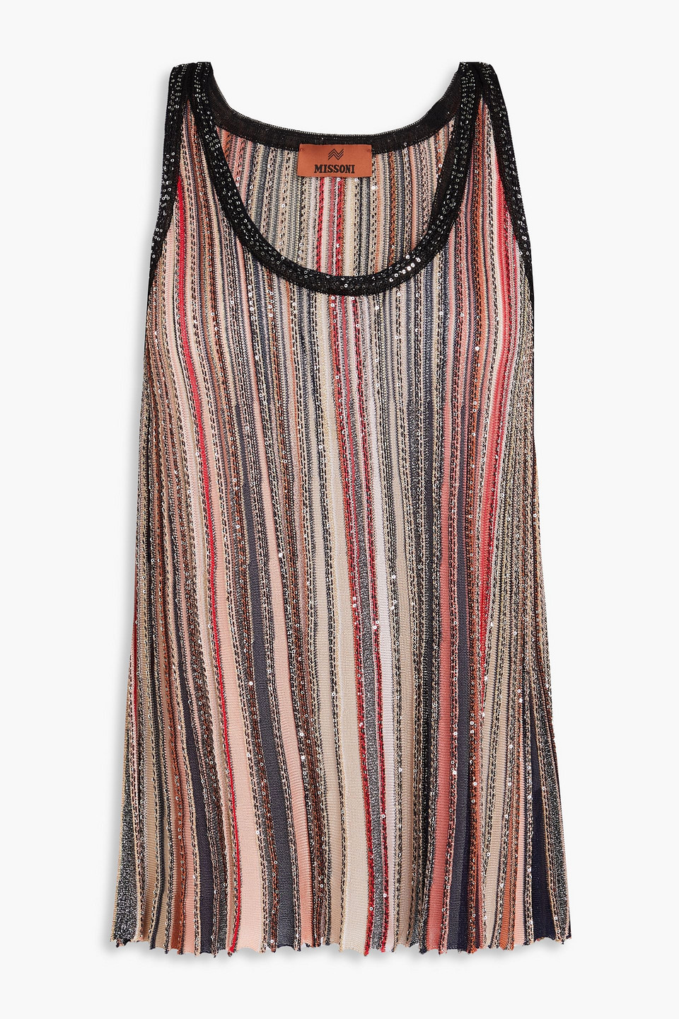 Sequin-embellished striped ribbed-knit tank