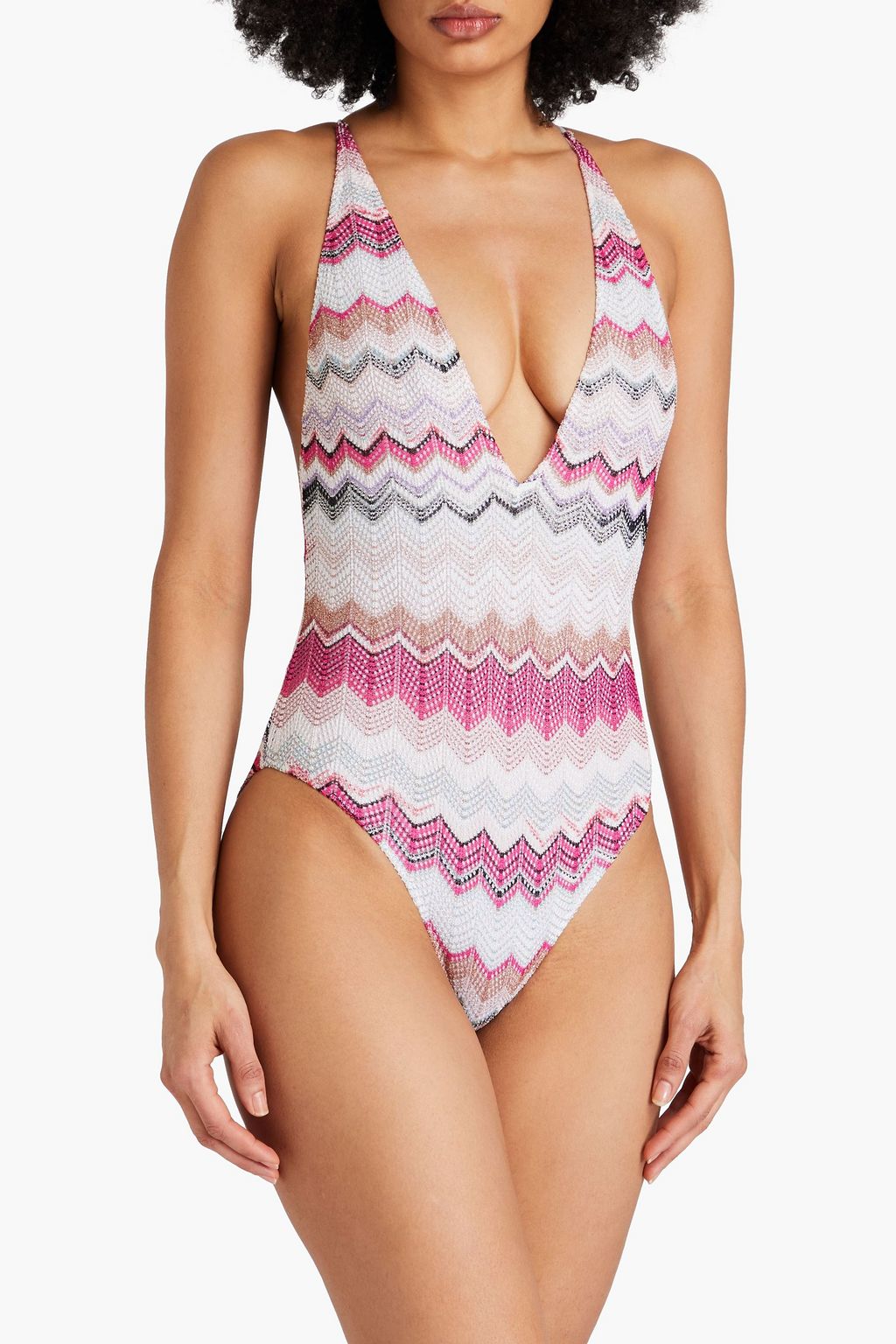 MISSONI Metallic crochet-knit swimsuit