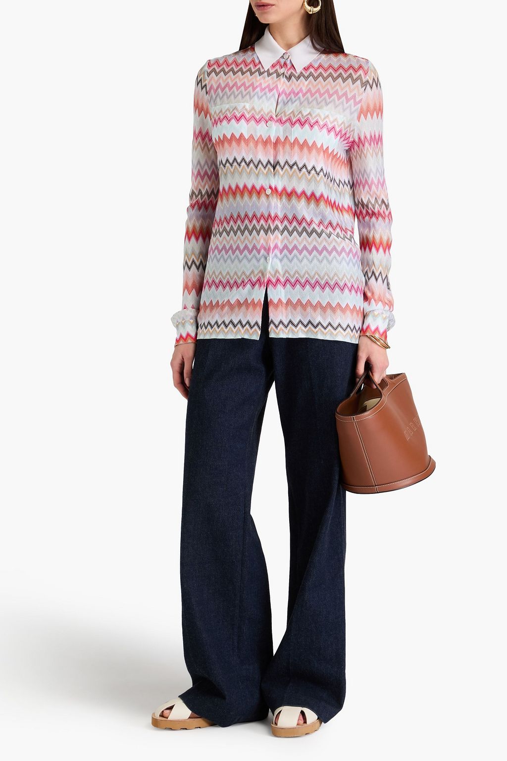 MISSONI قميص من مزيج من القطن من نسيج محبوك بحبكة كروشيه
