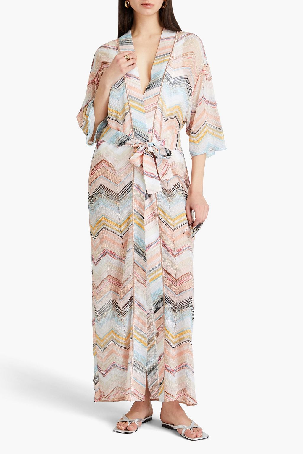 MISSONI كيمونو من نسيج بحبكة كروشيه بلون معدني