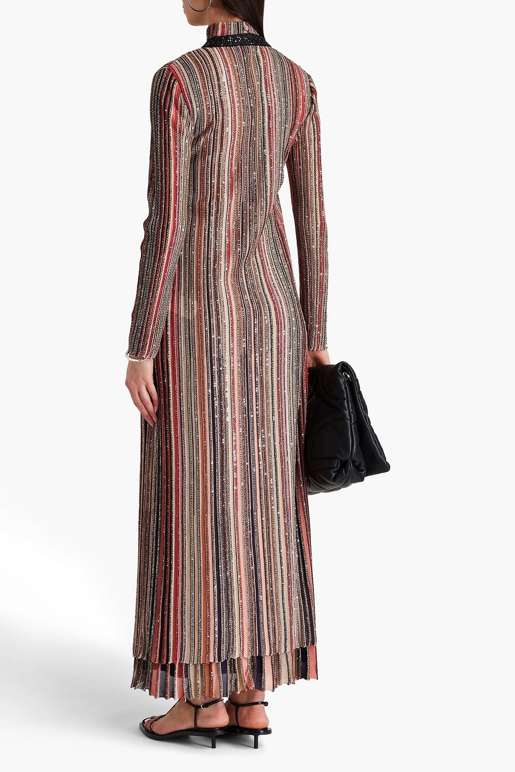 MISSONI كارديغان مصنوع من نسيج بحبكة كروشيه بتصميم مخطط وبلون معدني