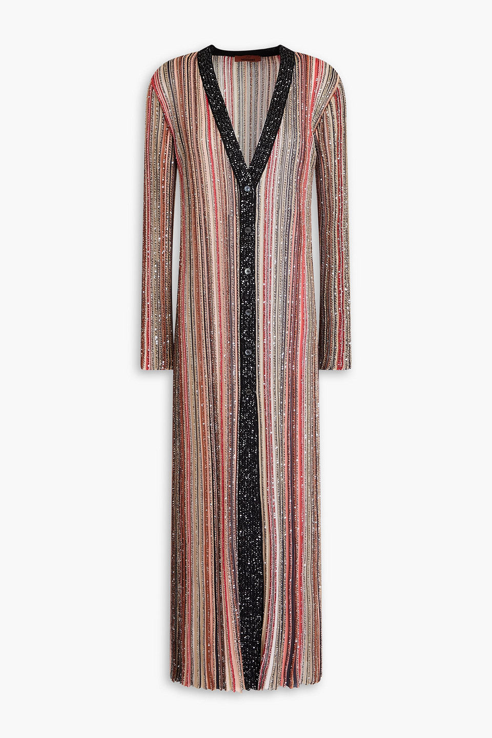 MISSONI SEQUIN-EMBELLISHED STRIPED CROCHET-KNIT CARDIGAN