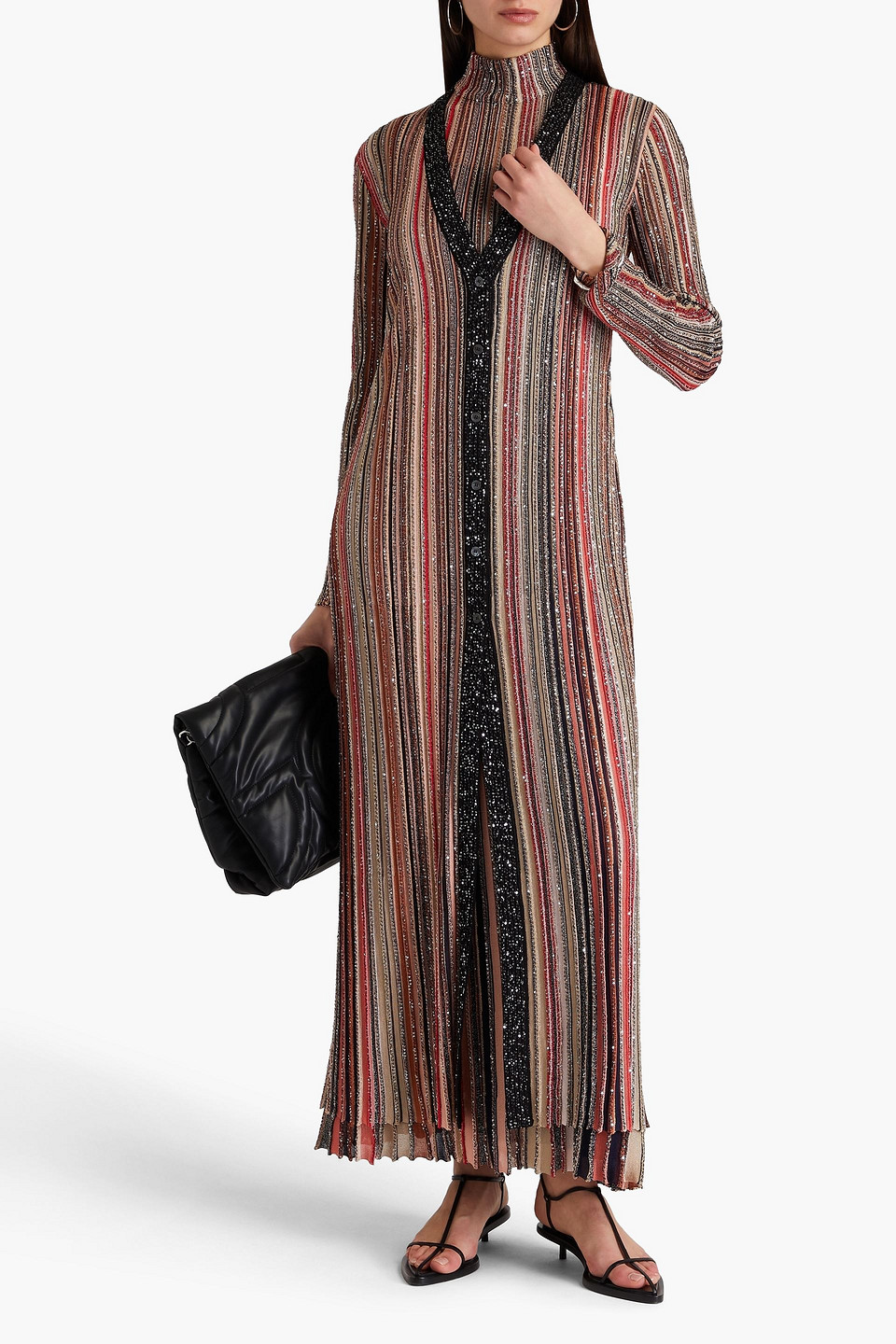 MISSONI SEQUIN-EMBELLISHED STRIPED CROCHET-KNIT CARDIGAN