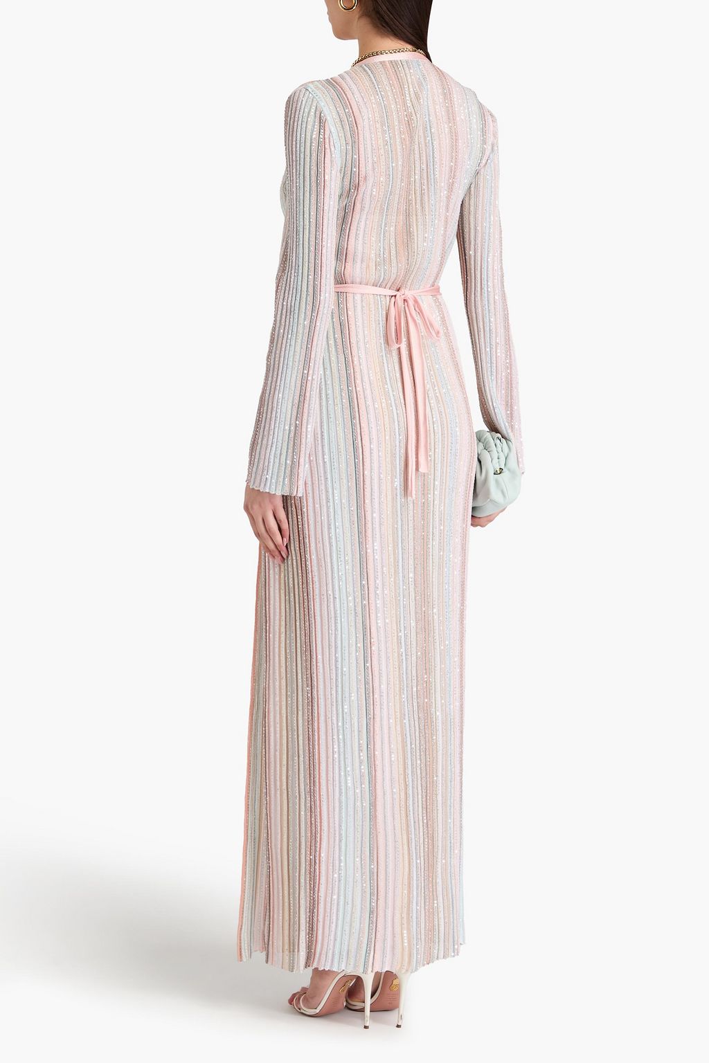 MISSONI リブ編みニット マキシラップドレス ストライプ