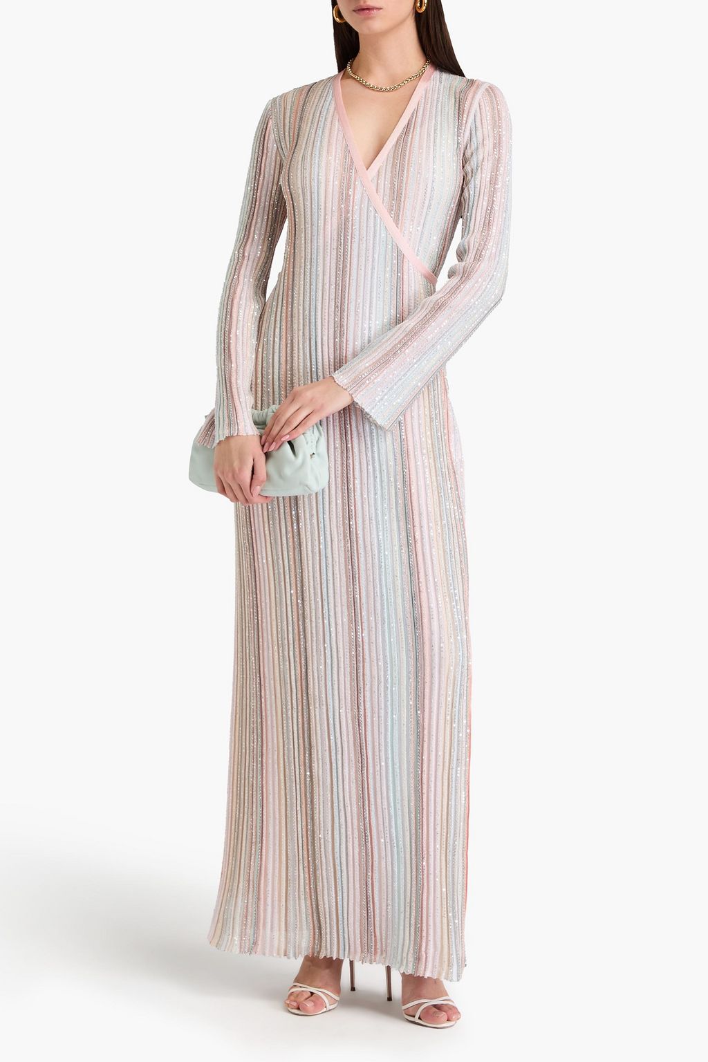 MISSONI リブ編みニット マキシラップドレス ストライプ