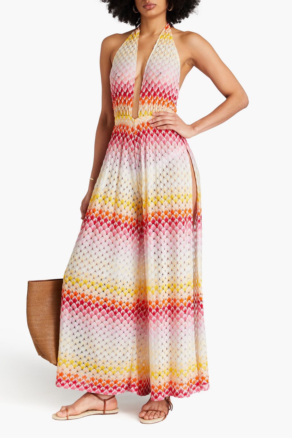 MISSONI Metallic crochet-knit halterneck jumpsuit