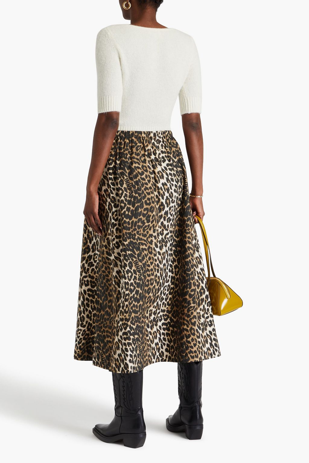 GANNI Leopard-print cotton midi skirt