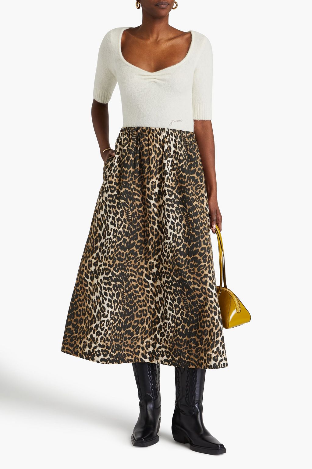 GANNI Leopard-print cotton midi skirt