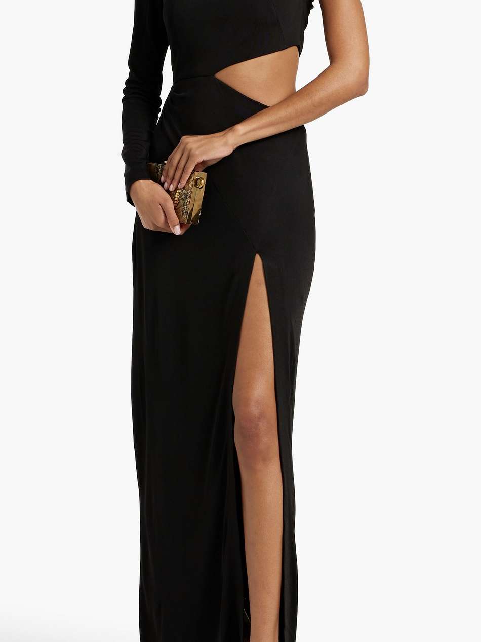 alicja one-sleeve embellished cutout jersey gown