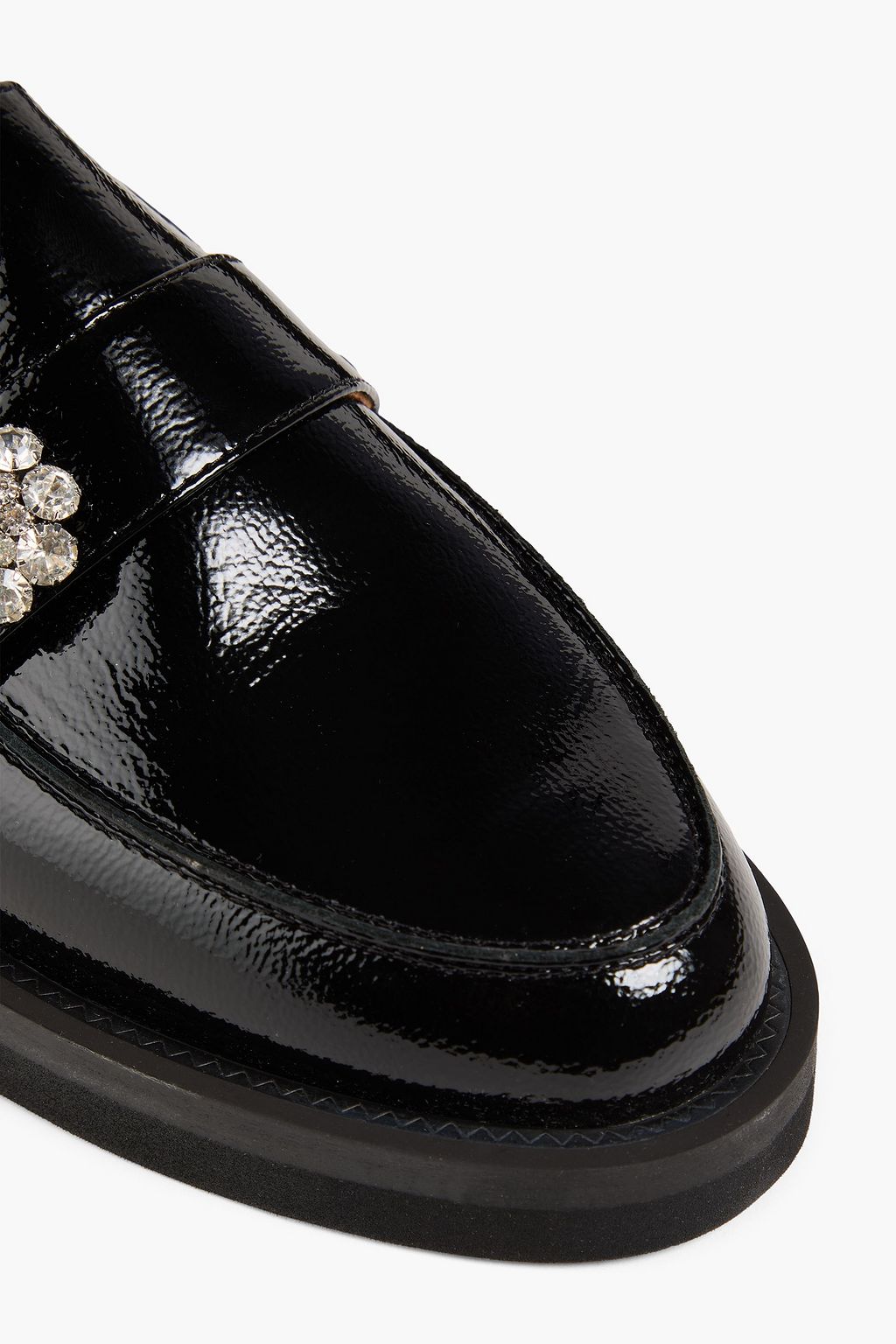 GANNI Crystal-embellished patent-leather loafers