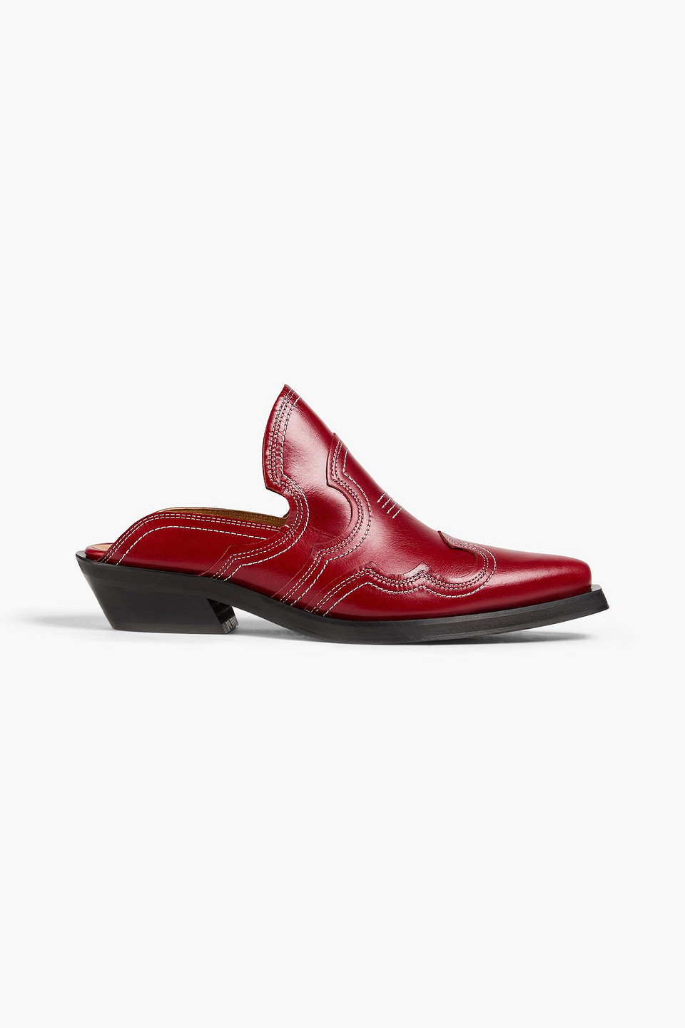 Ganni Embroidered Western Mules In Barbados Cherry