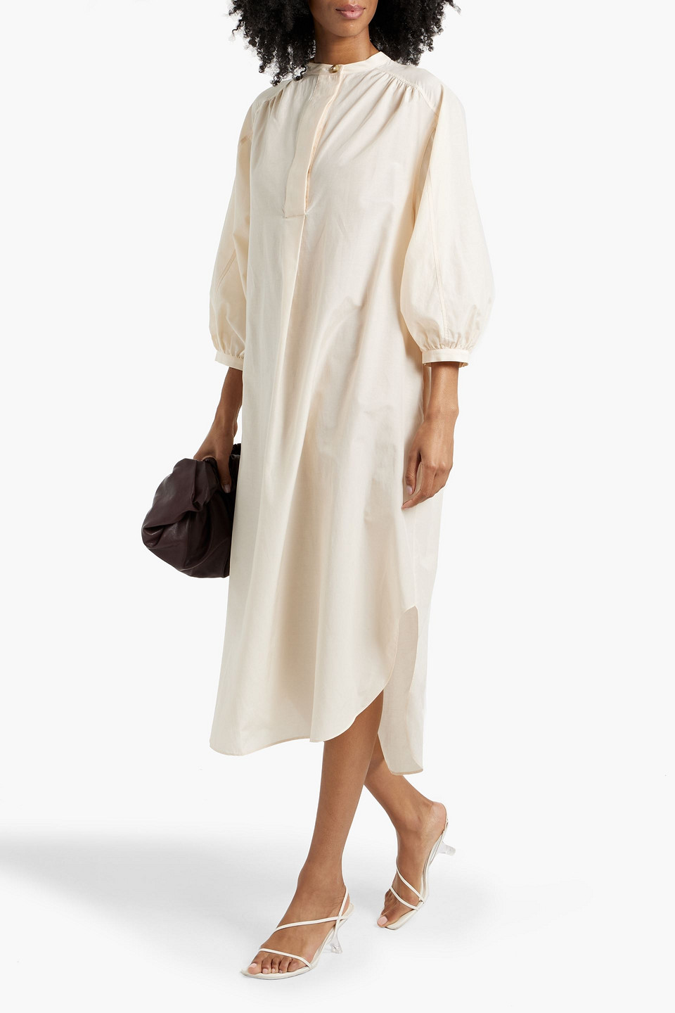 LOULOU STUDIO HERA COTTON AND SILK-BLEND MIDI SHIRT DRESS